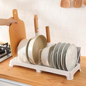 廚房置物架櫥柜可伸縮放碗盤子鍋具收納架臺面碗碟架鍋蓋架