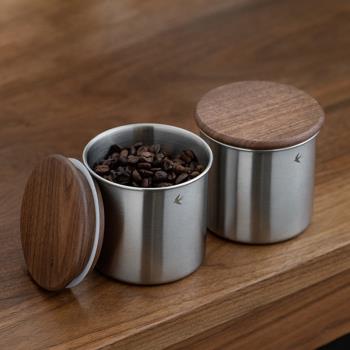 日式燕子印花咖啡豆密封罐不銹鋼復古實木蓋茶葉雜糧保存罐儲存罐