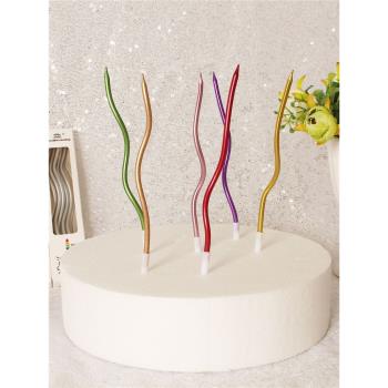網紅ins生日蠟燭6支曲線兒童派對紙盒帶底座彩色金色鉛筆蛋糕蠟燭