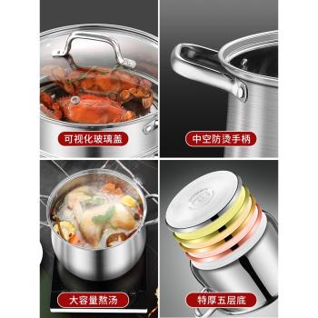 304不銹鋼湯鍋加厚家用蒸煮燉奶鍋熬粥泡麵高湯大容量電磁爐煤氣
