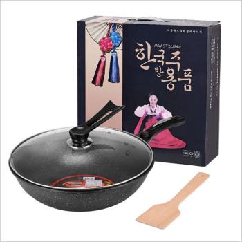 韓國麥飯石不粘鍋無油煙炒菜平底鍋家用壓鑄不粘鍋麥飯石炒鍋