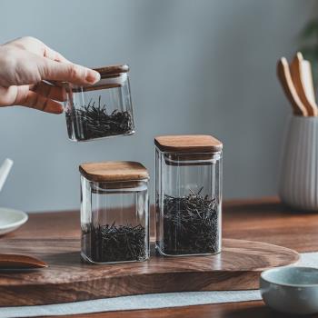 日式咖啡豆茶葉保存罐食品級方形密封玻璃罐儲存罐便攜收納小罐子