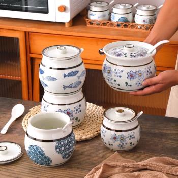 日式和風手繪釉下彩大容量廚房收納瓶高顏值日式糖鹽雞精豬油瓷罐