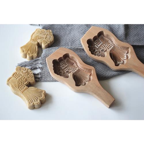 過年用梨木手工年糕面食用花樣饅頭木質魚花烘焙金魚模具烘焙模具