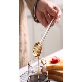 舀蜂蜜專用勺子美食工具蜂蜜攪拌棒創意可愛玻璃長柄咖啡果醬攪拌