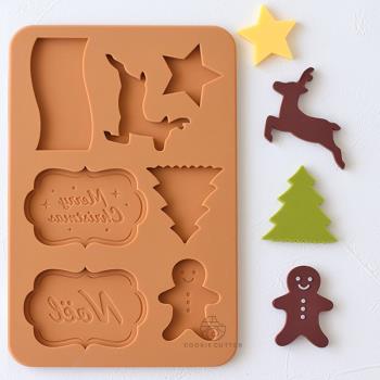 COTTA正品圣誕節圣誕樹姜餅人麋鹿造型巧克力硅膠模具 巧克力插排