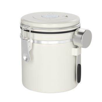 咖啡豆密封罐304不銹鋼帶排氣閥儲物罐帶勺子茶葉罐干果保鮮罐