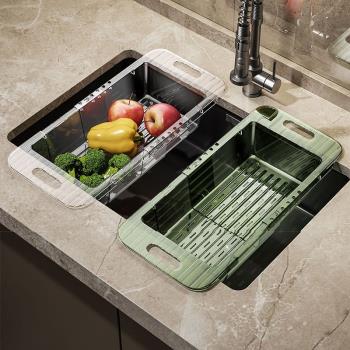 廚房伸縮瀝水架洗菜盆瀝水籃家用塑料水槽濾水籃水池菜籃子置物架