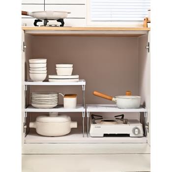廚房置物架臺面櫥柜隔板分層架柜內調料收納鍋架桌面小架子可伸縮