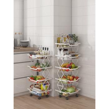 廚房可折疊蔬菜置物架水果蔬菜籃收納筐多層落地帶輪可移動收納架