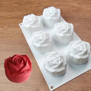 6連待放玫瑰硅膠模具 法式甜點慕斯蛋糕 情人節七夕蠟燭烘焙磨具
