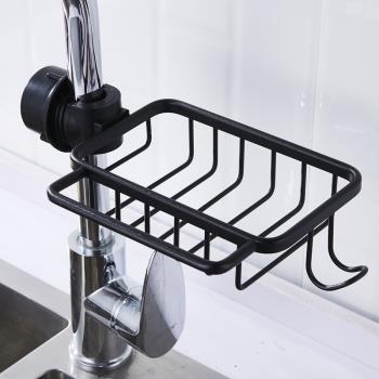 瀝水籃廚房水槽太空鋁多功能免打孔廚房抹布架可旋轉水龍頭置物架