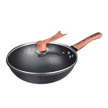 麥飯石炒鍋不粘鍋平底炒鍋鐵鍋家用燃氣電磁灶通用鍋具
