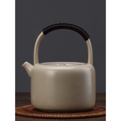 蘇打釉陶瓷燒水壺草木灰煮茶壺白泥提梁壺手工大容量明火煮水陶壺