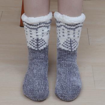 冬季雪尼爾羊羔絨防滑地板襪保暖早教襪套中筒女厚居家地毯月子襪