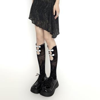 新中式風格小腿襪盤扣堆堆襪暗黑中國風中筒襪辣妹黑色蕾絲襪女夏