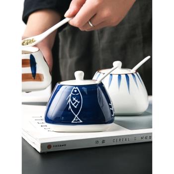 日式創意陶瓷調味罐調料盒套裝家用鹽罐糖罐廚房用品鹽糖味精罐子
