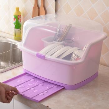 廚房大號塑料碗柜瀝水碗架帶蓋餐具籠收納架置物架家用碗筷整理箱