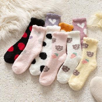 珊瑚絨襪子女可愛毛毛襪冬季加厚加絨地板襪保暖睡眠襪毛巾襪中筒