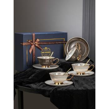 大樹「鎏金」高顏值英式骨瓷咖啡杯奢華感高級感杯碟高檔禮盒套裝