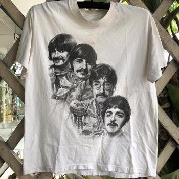 The Beatles披頭士樂隊人像素描印花短袖美式vintage古著嘻哈T恤