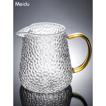 高硼硅錘紋玻璃公道杯 耐熱茶海單個小型公杯分茶器側把茶具茶杯