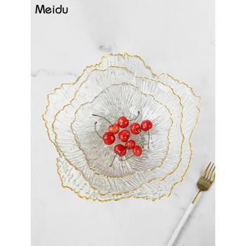 歐式花朵水果盤水晶玻璃大號家用簡約輕奢風茶點盤高級零食托盤子