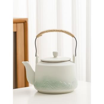 小清新提樑壺陶瓷家用現代家居風簡約粗陶山水茶具泡茶壺單壺中式