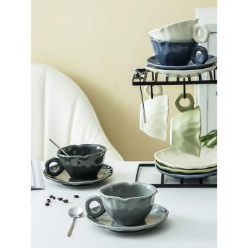 北歐咖啡杯碟套裝復古咖啡杯子英式下午茶具陶瓷拉花杯子高顏值杯