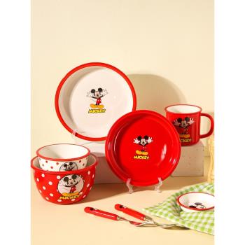 舍里迪士尼聯名兒童餐具套裝帶禮盒寶寶可愛卡通陶瓷飯碗盤子家用