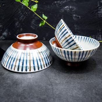 日本進口釉下彩美濃燒陶瓷飯碗刷毛卷藍十草小米飯碗日式高腳碗