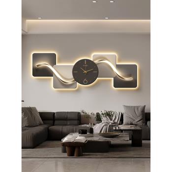 輕奢客廳墻面裝飾掛鐘led發光創意時鐘壁燈畫高級沙發后掛墻鐘表