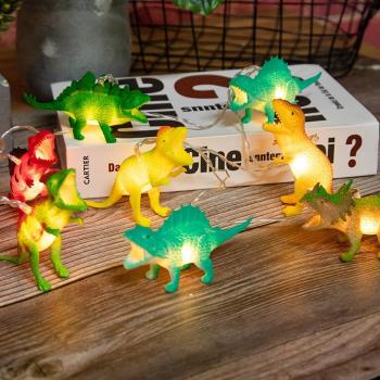 跨境新款led恐龍燈串兒童通搪膠裝飾燈圣誕節電池彩燈廠家