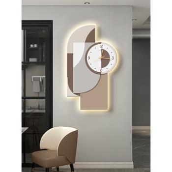 輕奢客廳裝飾掛鐘幾何藝術家用餐廳簡約鐘表創意背景墻壁掛時鐘燈