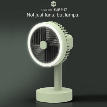 usb充電小風扇可搖頭帶燈臺式桌面卡通便攜迷你風扇學生宿舍床頭