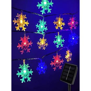 LED太陽能小彩燈雪花鈴鐺圣誕樹裝飾燈串戶外防水閃燈庭院布置燈