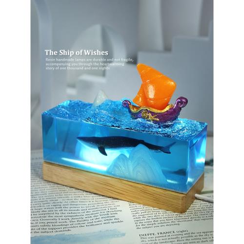 文創飾品治愈系情侶生日禮物海洋帆船鯨魚USB小夜燈樹脂桌面擺件