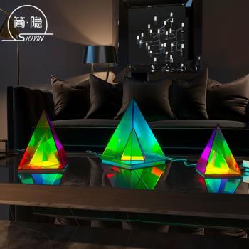 musu cube彩色臺燈亞克力金字塔三角體裝飾置藝術發光擺件禮物ins