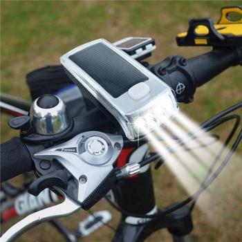 新款 4LED太陽能自行車燈車前燈山地車喇叭燈USB充電前后尾燈套裝