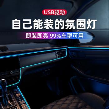 汽車氛圍燈車內 改裝氣氛燈車載冷光線燈條USB免接線中控裝飾燈帶
