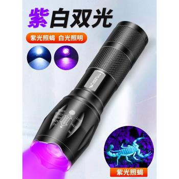 新款蝎子燈超強手電筒395nm紫光燈強光驗鈔可充電照明鑒定專用燈