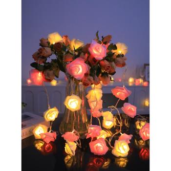 led浪漫玫瑰花彩燈串燈室內求婚生日布置網紅房間七夕情人節裝飾