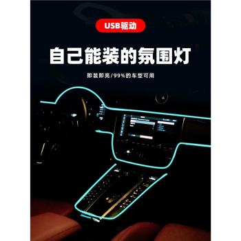 汽車內飾氛圍燈車載冷光線氣氛燈USB中控裝飾條車內改裝隱藏燈條