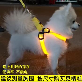 狗狗牽引繩背心式LED發光胸背泰迪鏈子夏天夜光狗繩小型USB充電