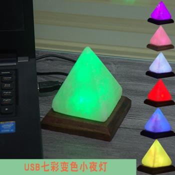 喜馬拉雅水晶鹽燈創意迷你電腦桌USB小夜燈LED金字塔養生防輻射燈