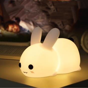 ins風硅膠玉兔LED小夜燈USB充電呆萌兔子拍拍燈兒童起夜伴睡燈