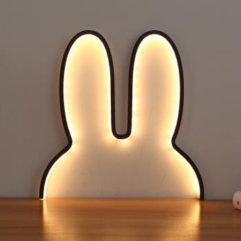 ins韓風兔子耳朵led燈小夜燈USB插電桌面擺件兒童房裝飾墻面掛件