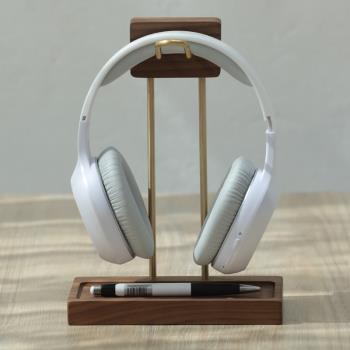 黑胡桃木質掛架黃銅創意耳機置物支架黃銅USB底座頭戴式耳機架