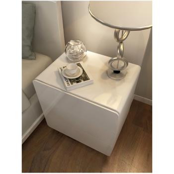 床頭柜簡約現代臥室奶油風儲物收納高級感烤漆極簡床邊實木三斗柜