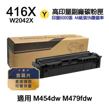 【HP 惠普】W2042X 416X 黃色 高印量副廠碳粉匣 含晶片 適 M454dn M454dw M455dn M479dw M479fdw